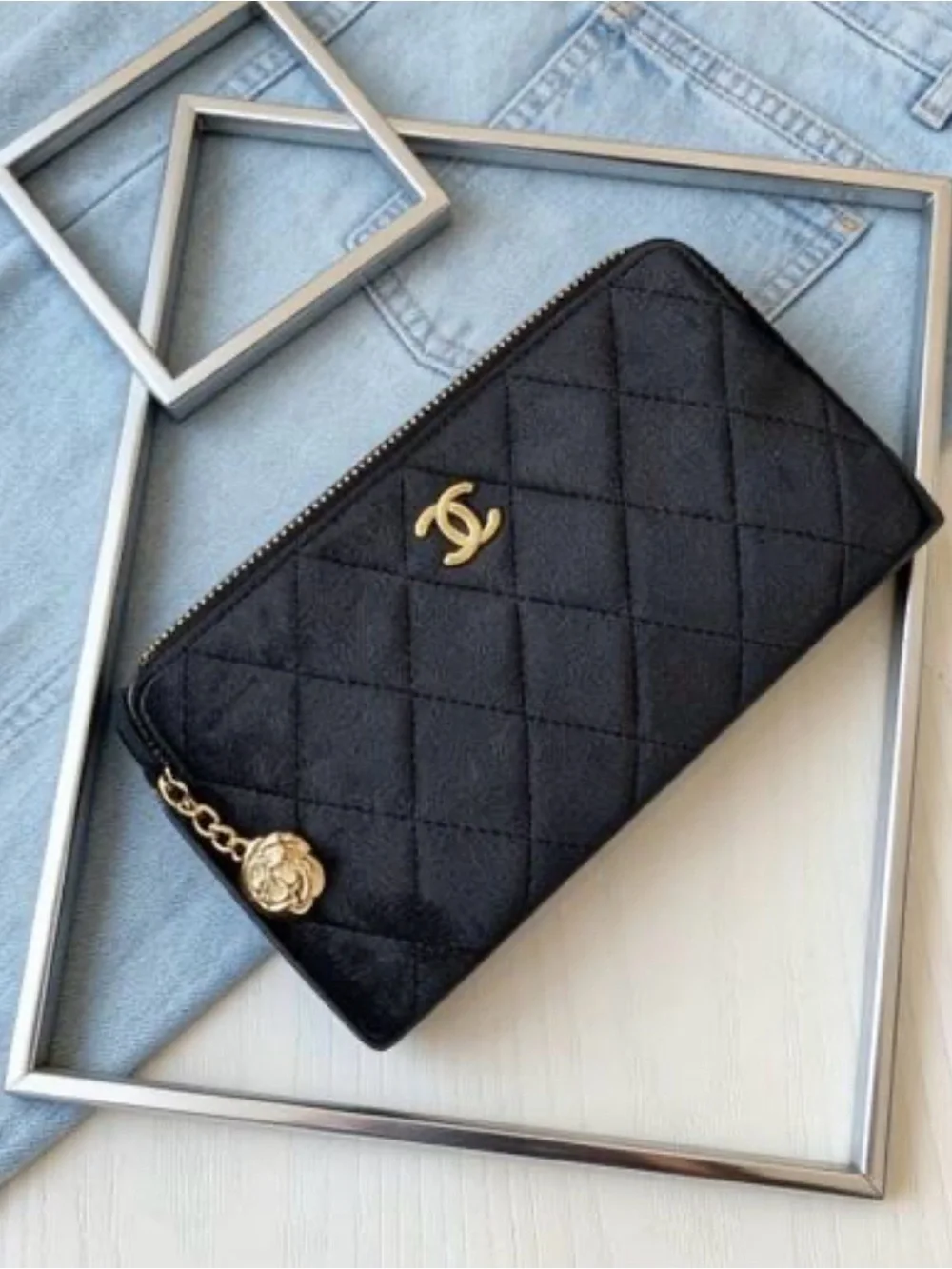 Black Quilted Clutch with Gold Hardware; New!
